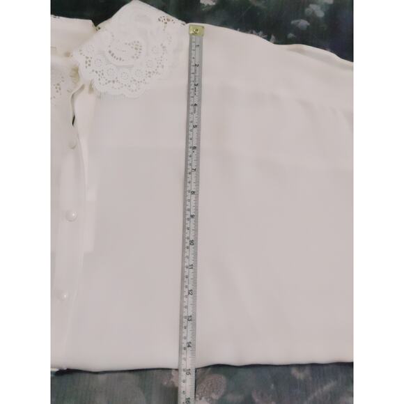 Divine Heritage Pure Silk Blouse Lace Collar Button Down Ivory Womens Size M NWT - Picture 6 of 6